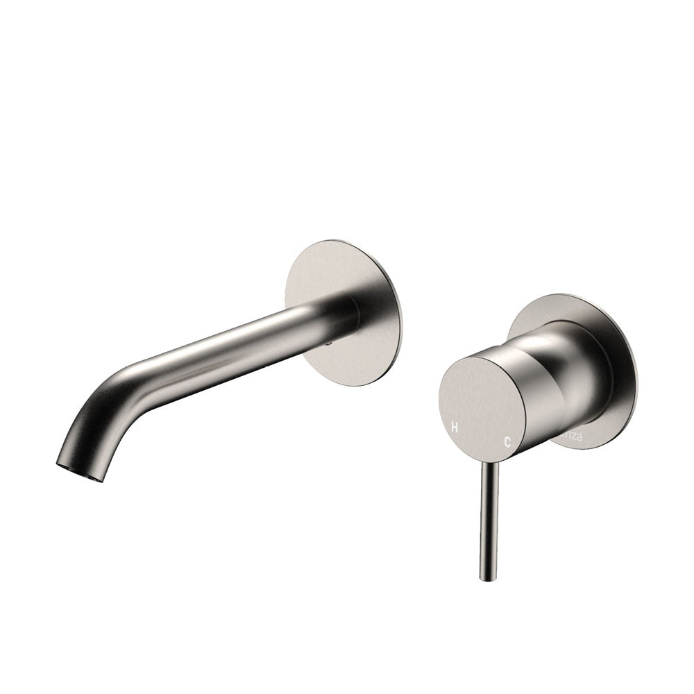 Fienza Kaya Round Plate Wall Basin / Bath Mixer Set - Brushed Nickel