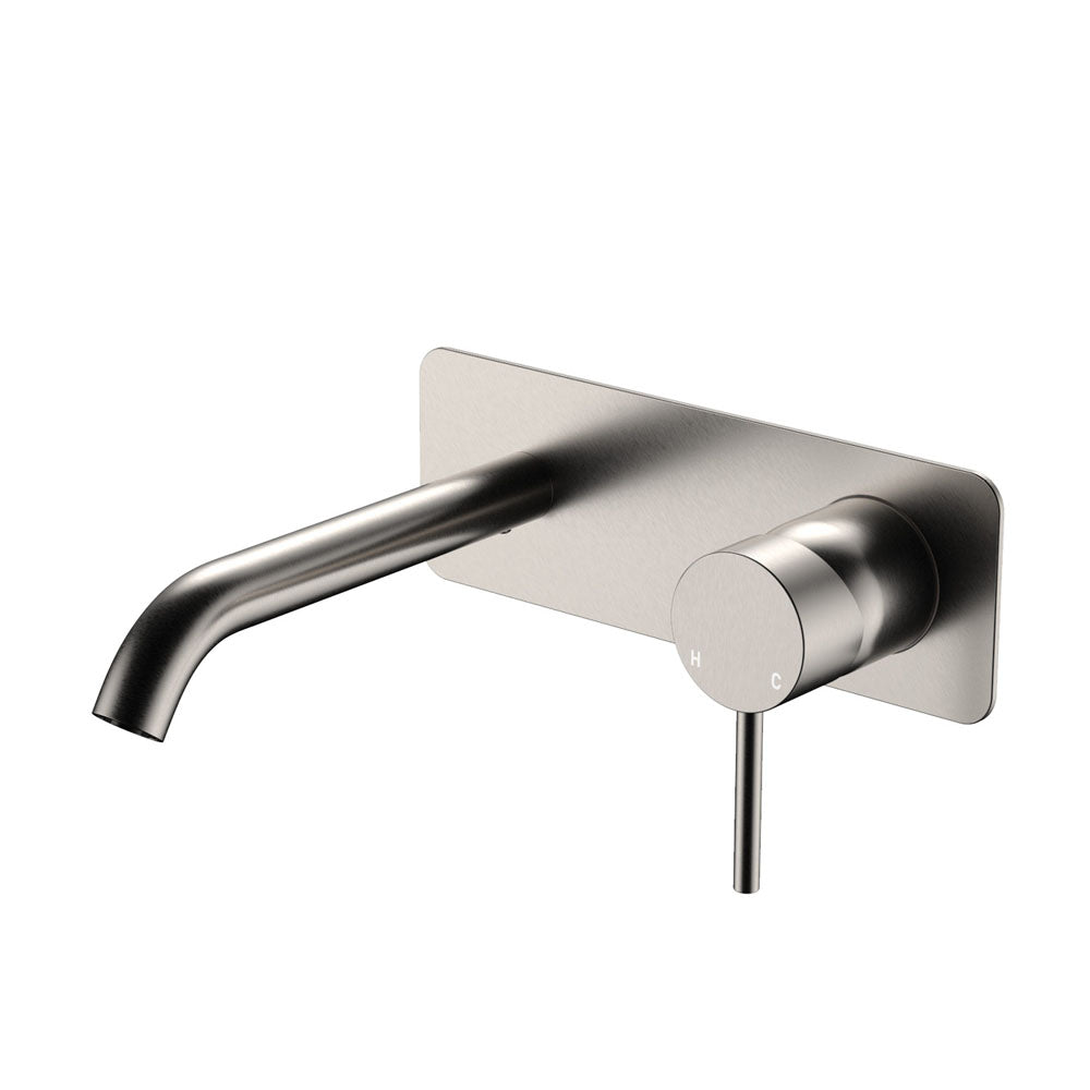 Fienza Kaya Rectangular Plate Wall Basin / Bath Mixer Set - Brushed Nickel