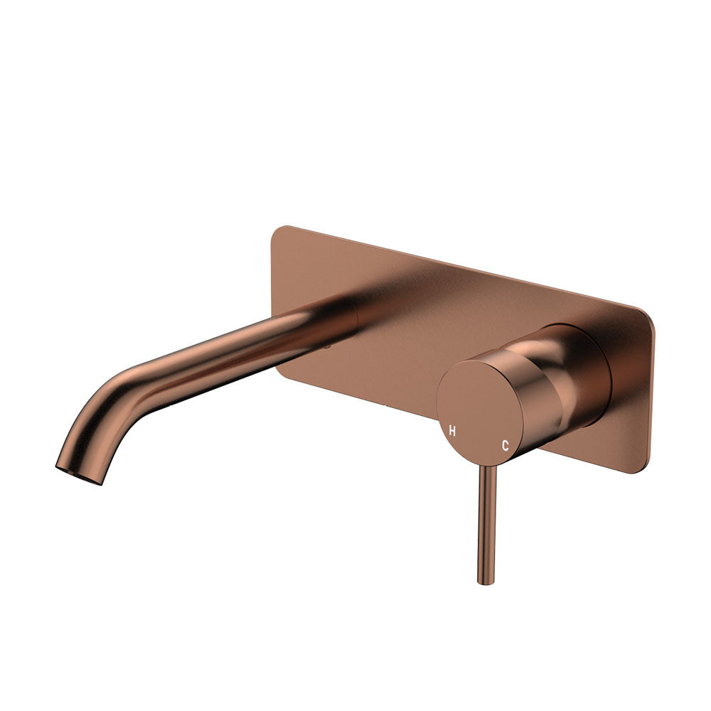 Fienza Kaya Rectangular Plate Wall Basin / Bath Mixer Set - Brushed Copper