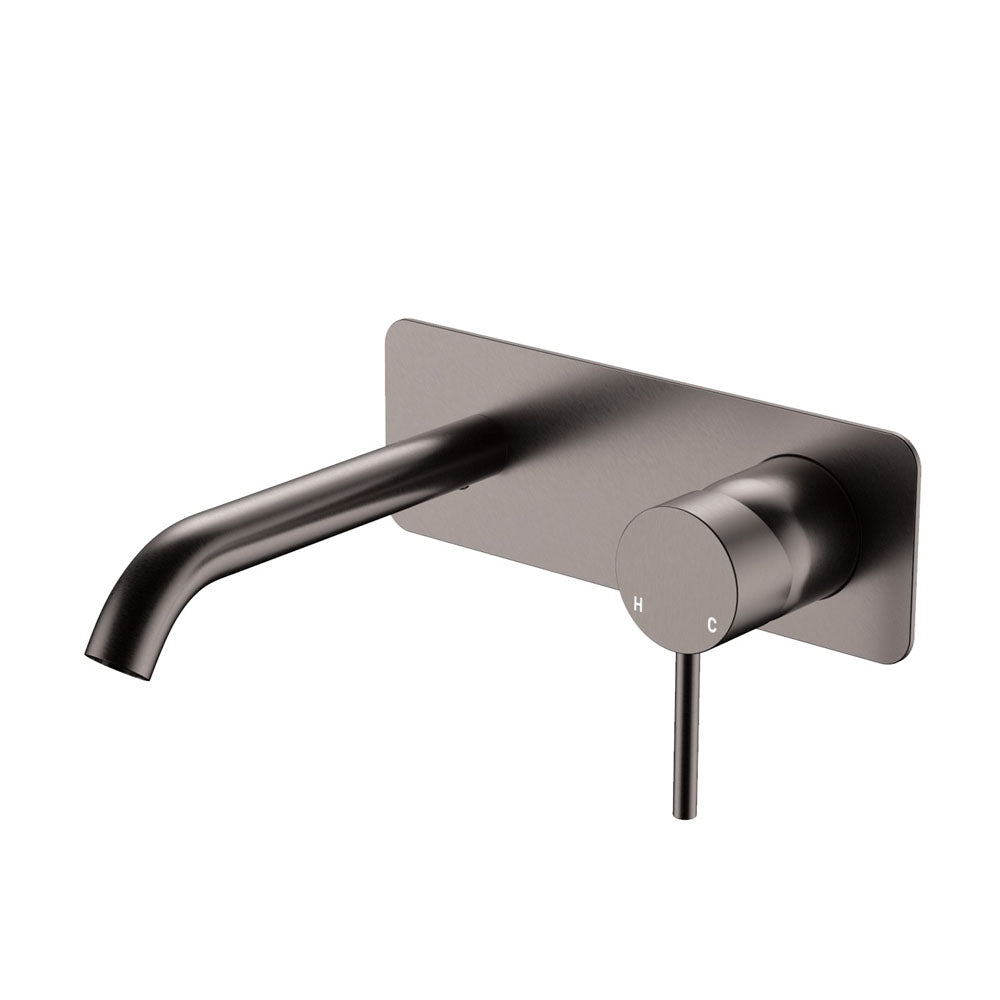 Fienza Kaya Rectangular Plate Wall Basin / Bath Mixer Set - Gunmetal Grey