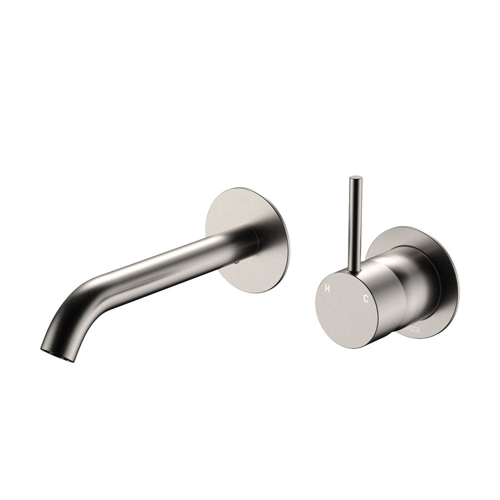 Fienza Kaya Round Plate Up Wall Basin / Bath Mixer Set - Brushed Nickel