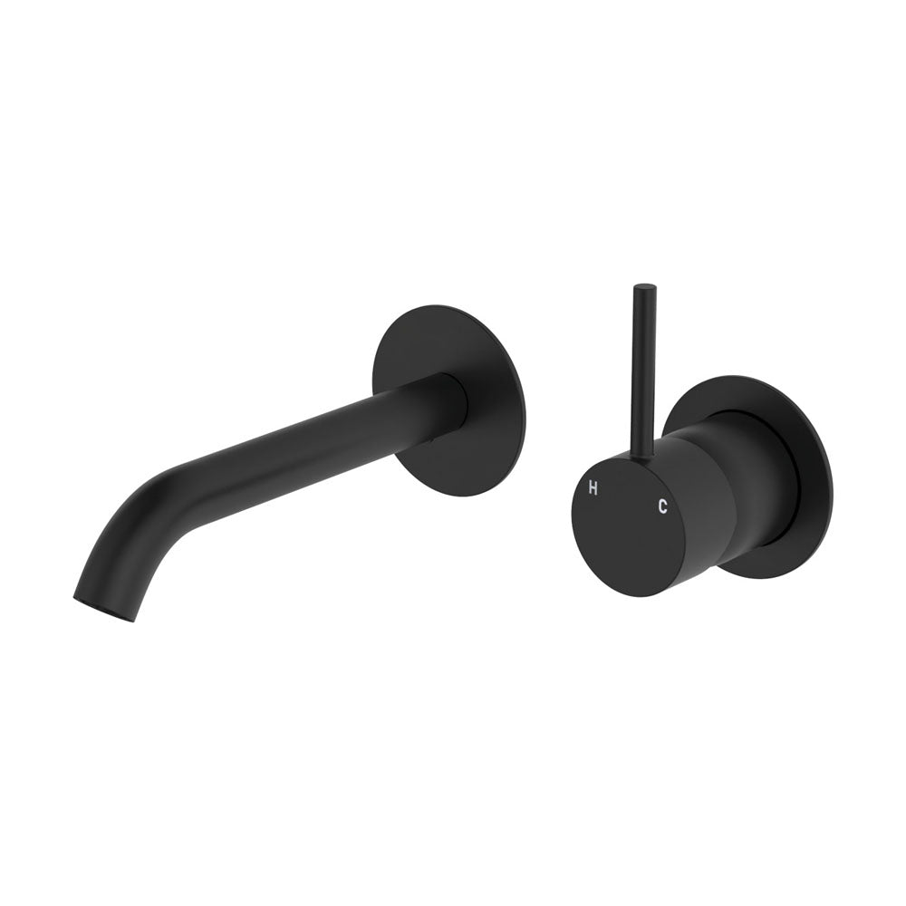 Fienza Kaya Round Plate Up Wall Basin / Bath Mixer Set - Matte Black