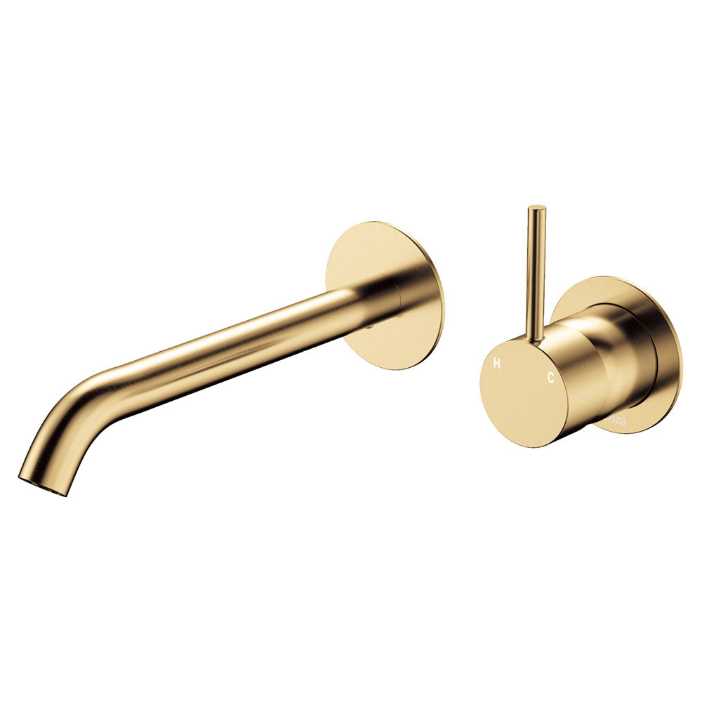 Fienza Kaya Round Plate Up Wall Basin / Bath Mixer Set - Urban Brass