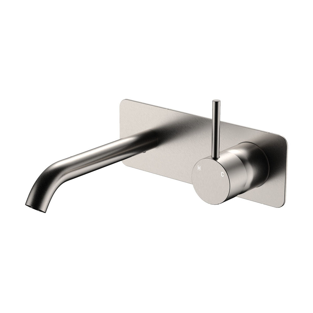 Fienza Kaya Rectangular Plate Up Wall Basin / Bath Mixer Set - Brushed Nickel