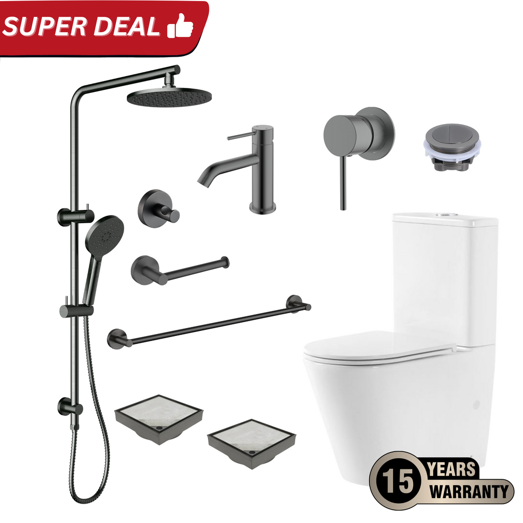 Wellsons Toilet Tapware Shower Complete Bathroom Package Gunmetal