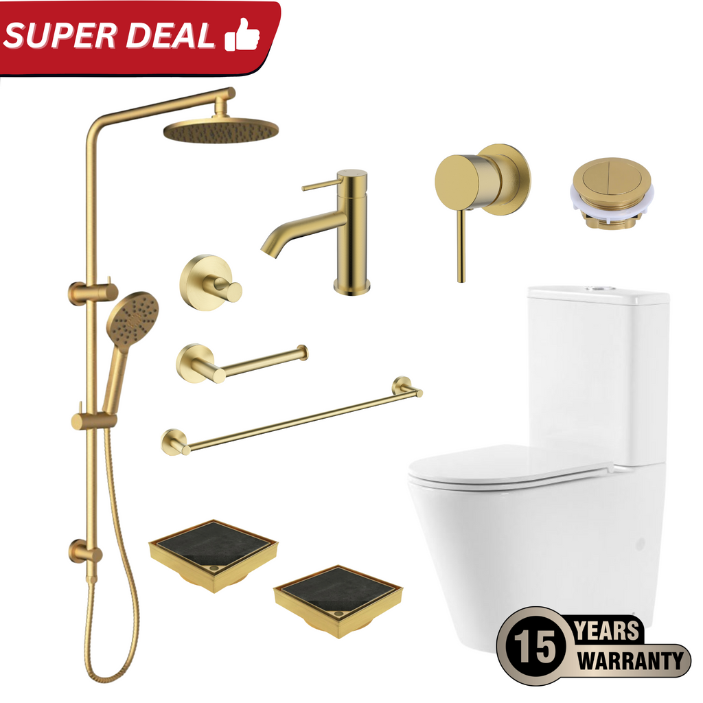 Wellsons Toilet Tapware Shower Complete Bathroom Package Brushed Brass