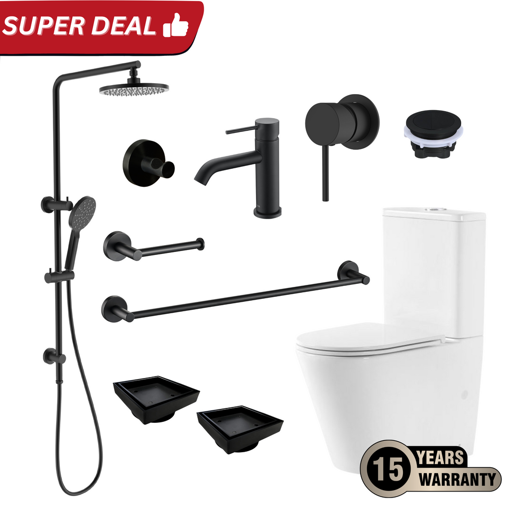 Wellsons Toilet Tapware Shower Complete Bathroom Package Matte Black