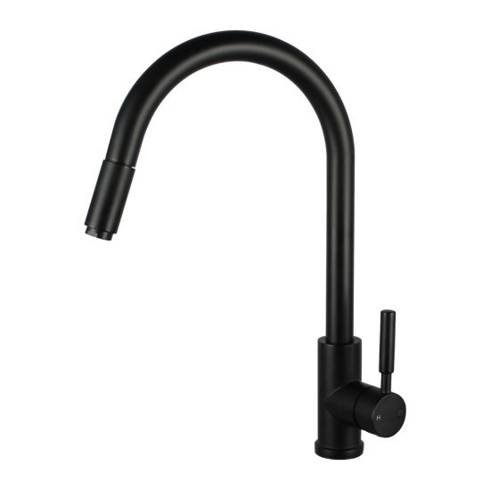 Aquaperla Round Pull Out Kitchen Sink Mixer Tap - Matte Black