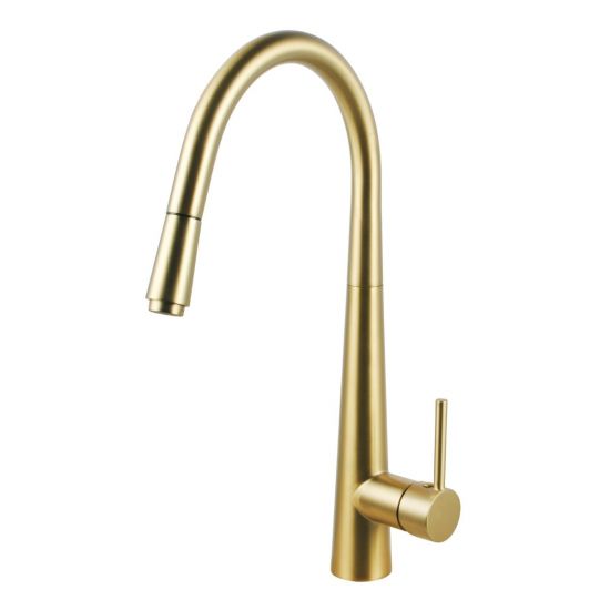 Aquaperla Round Pull Out Kitchen Sink Mixer Tap - Brushed Brass