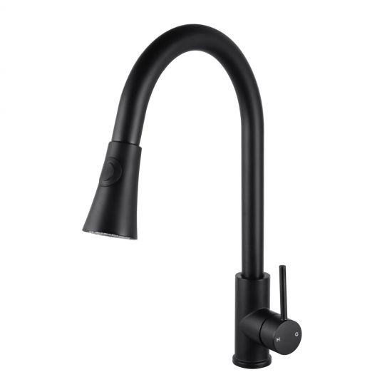 Aquaperla Round Pull Out Kitchen Sink Mixer Tap - Black