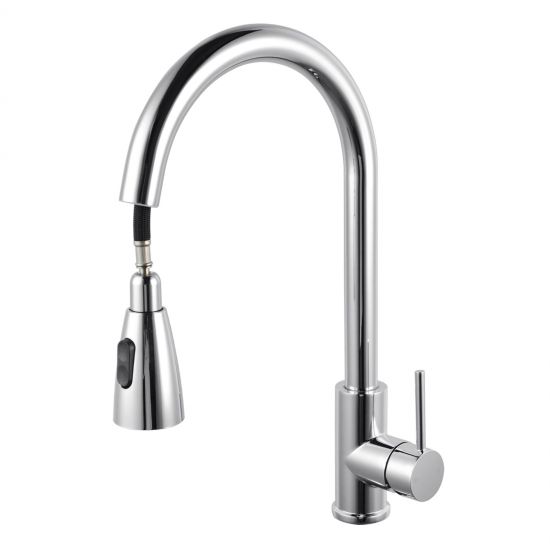 Aquaperla Round Pull Out Shower Kitchen Sink Mixer Tap - Chrome