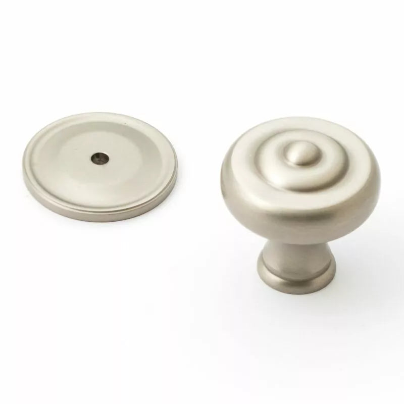 Castella Nostalgia Decade Fluted Knob with Backplate – Dull Brushed Nickel