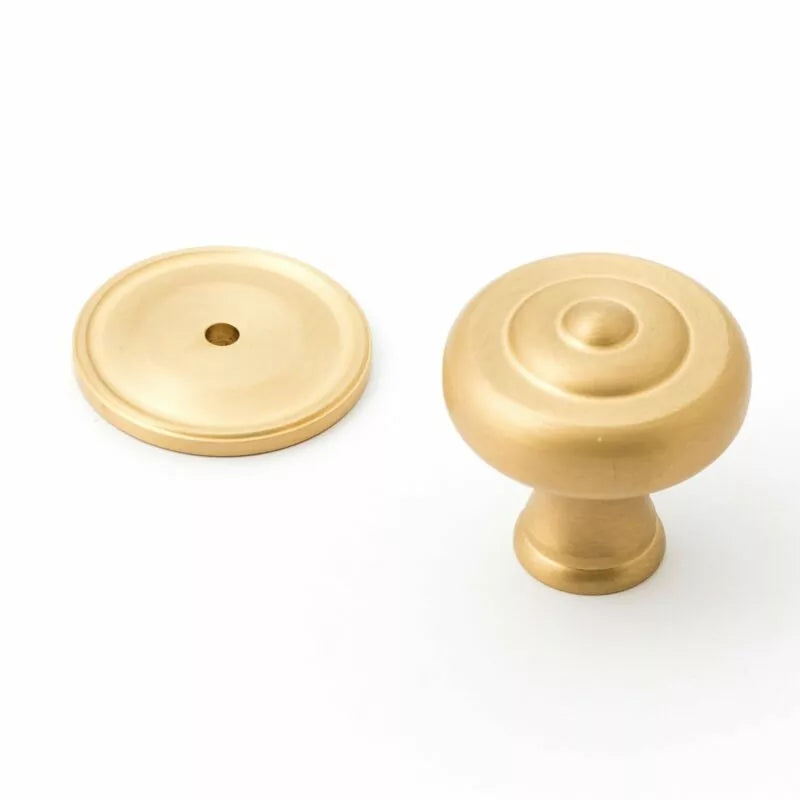 Castella Nostalgia Decade Fluted Knob with Backplate – Satin Brass