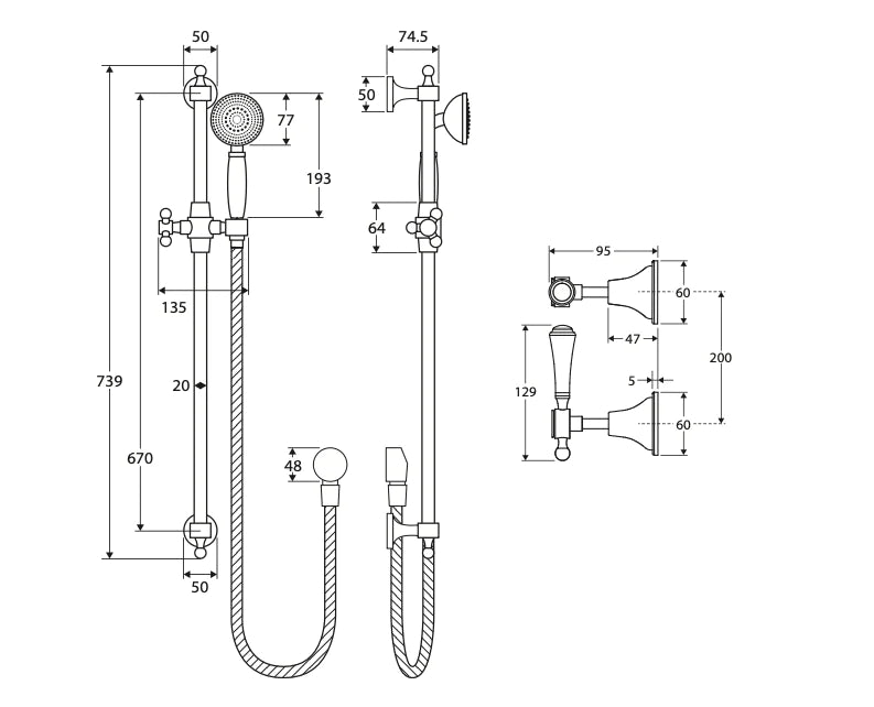 Fienza Lillian Lever Rail Shower Set with Ceramic White Handle - Chrom ...