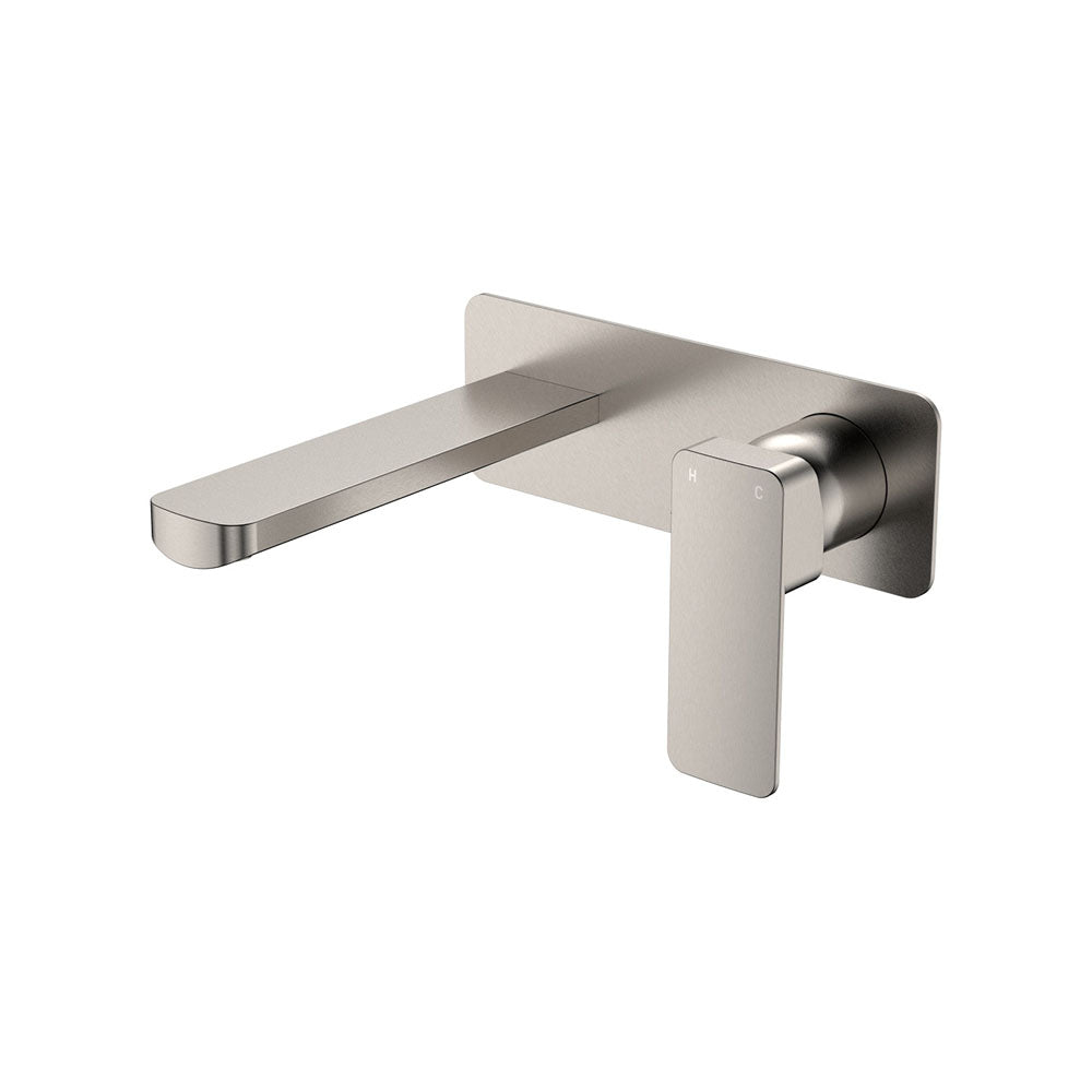 Fienza Tono Rectangular Plate Outlet, Basin/Bath Wall Mixer Set - Brushed Nickel