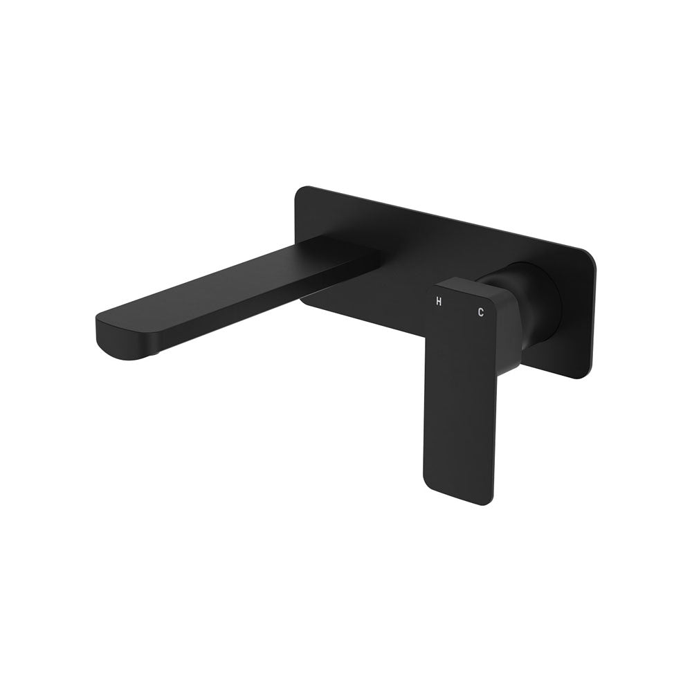 Fienza Tono Rectangular Plate Outlet, Basin/Bath Wall Mixer Set - Matte Black