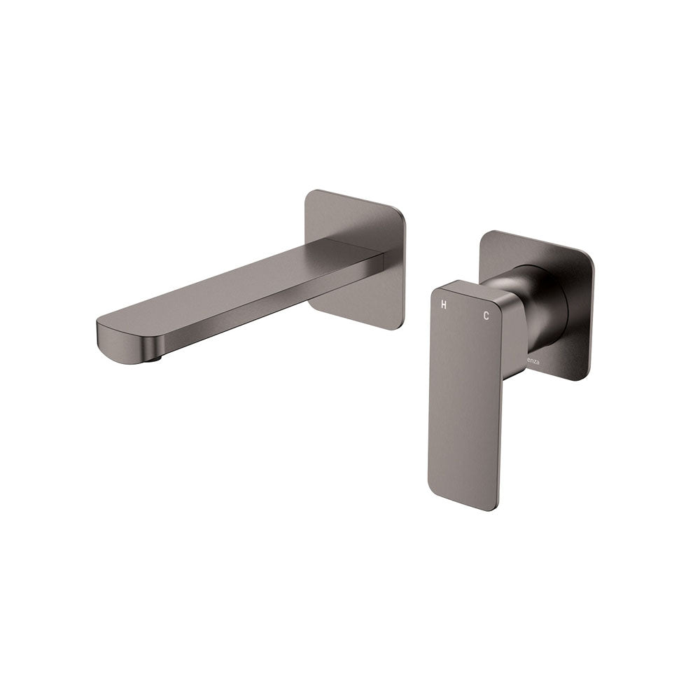 Fienza Tono Square Plates Outlet, Basin/Bath Wall Mixer Set - Gunmetal