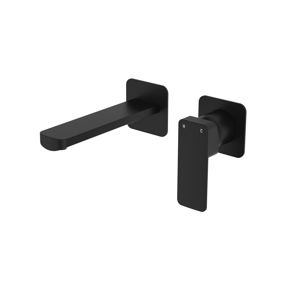 Fienza Tono Square Plates Outlet, Basin/Bath Wall Mixer Set - Matte Black