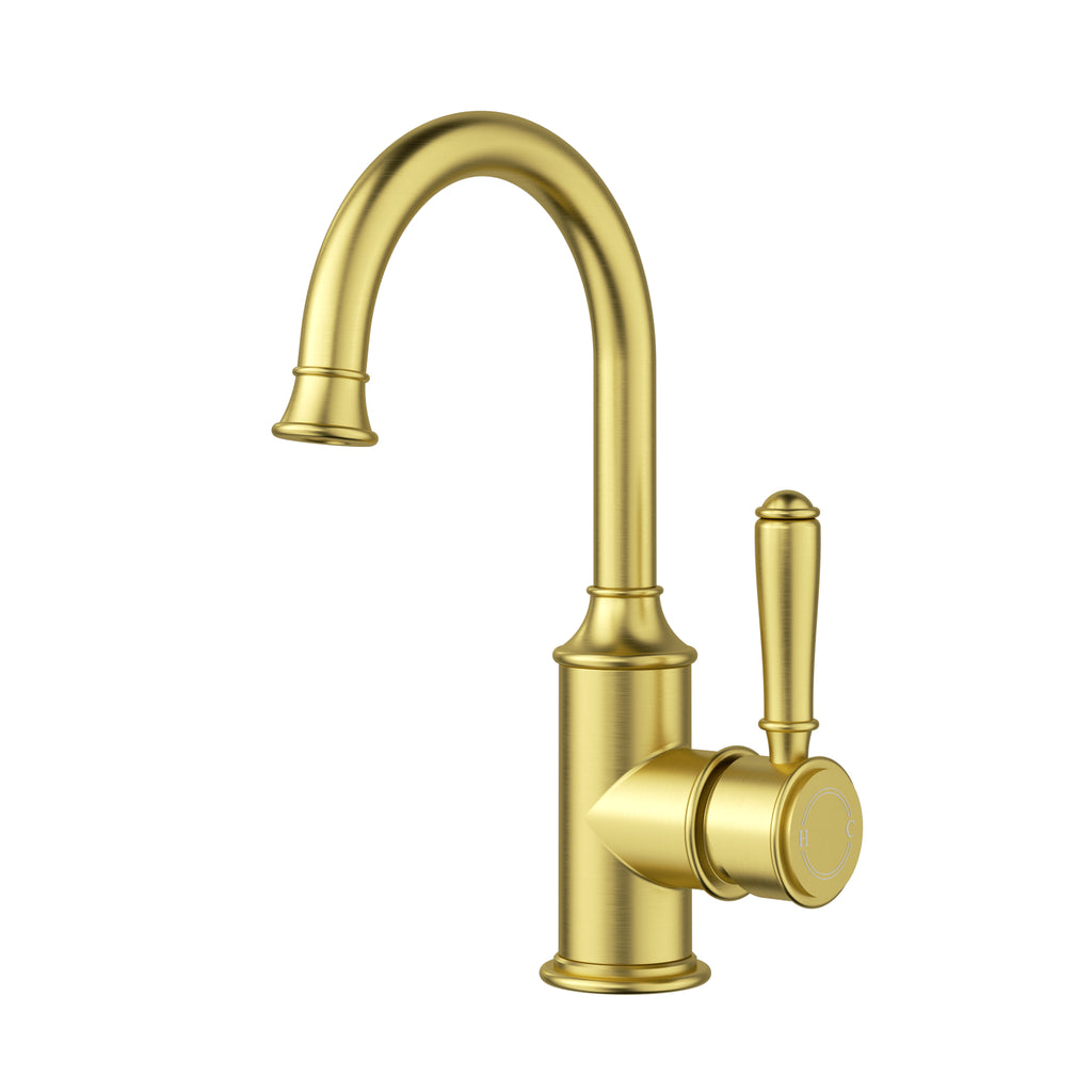 Ikon Clasico Gooseneck Basin Mixer - Brushed Gold