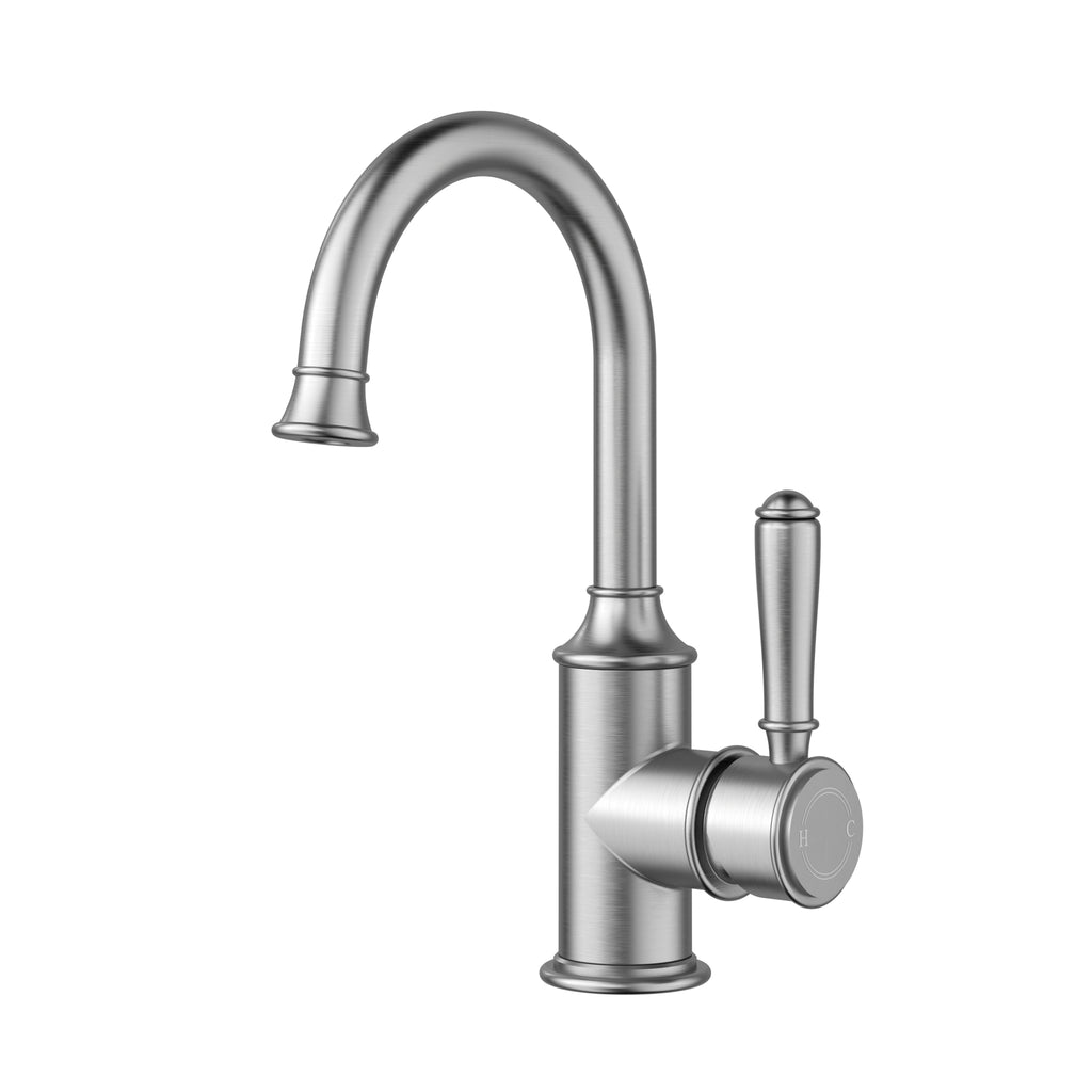 Ikon Clasico Gooseneck Basin Mixer - Brushed Nickel