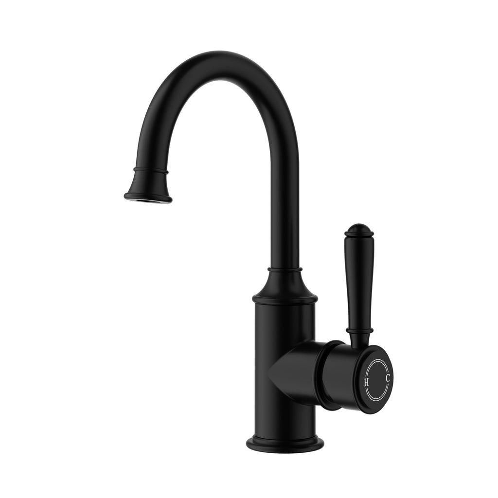 Ikon Clasico Gooseneck Basin Mixer - Matte Black