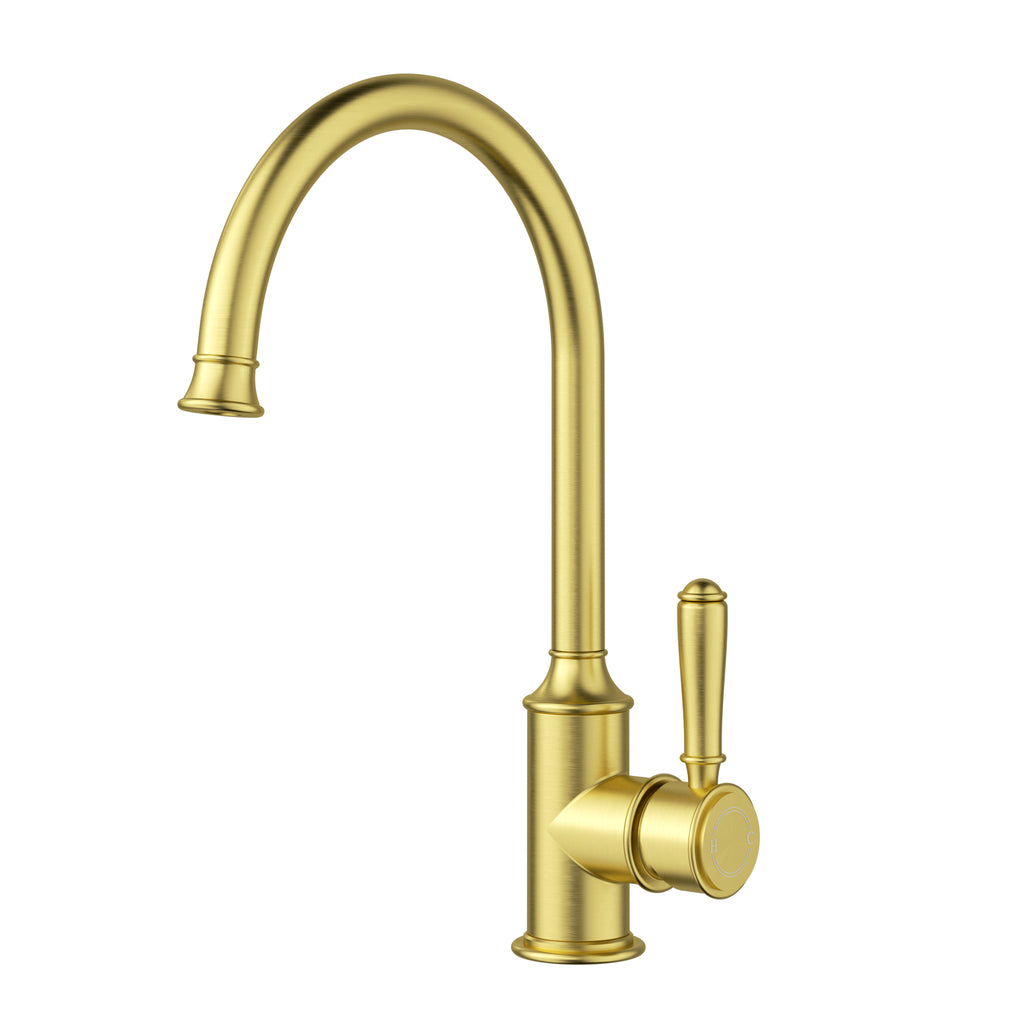 Ikon Clasico Gooseneck Sink Mixer - Brushed Gold