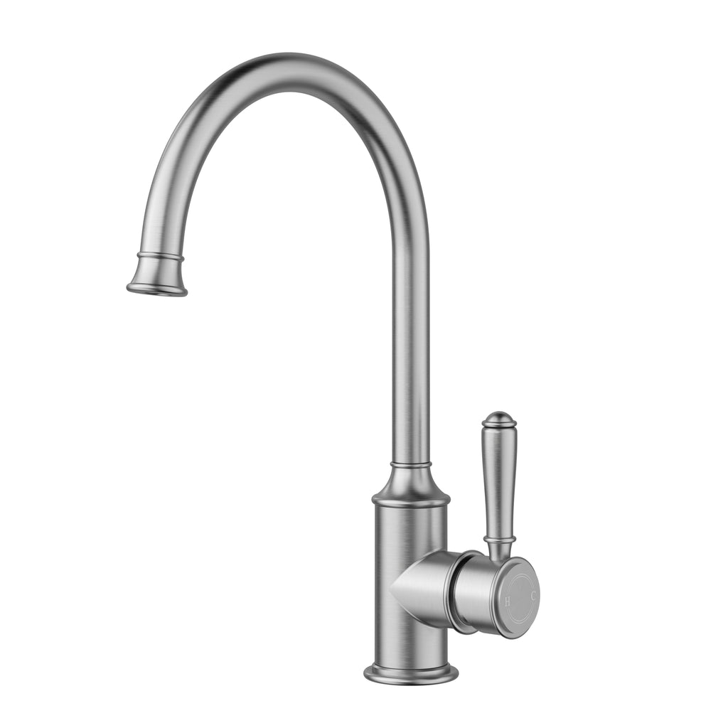 Ikon Clasico Gooseneck Sink Mixer - Brushed Nickel