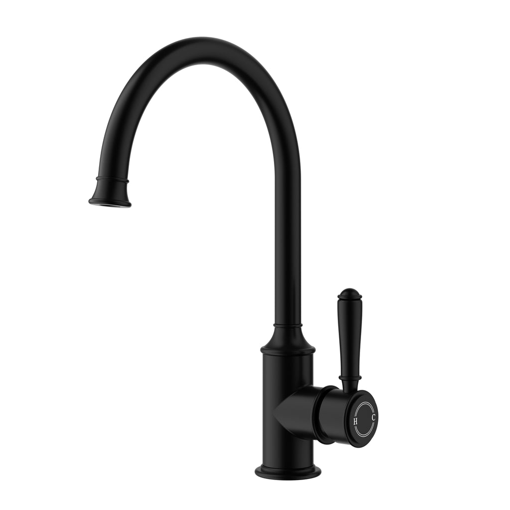 Ikon Clasico Gooseneck Sink Mixer - Matte Black