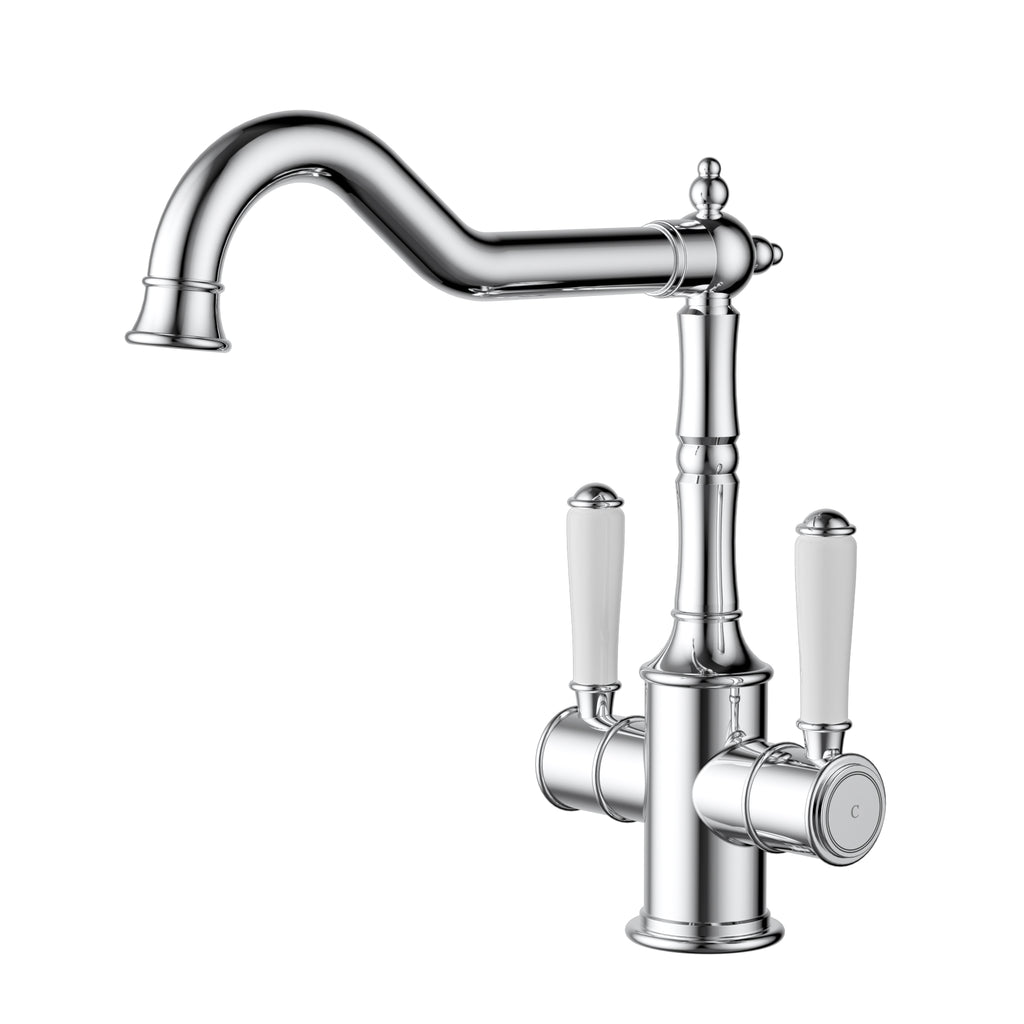 Ikon Clasico Twin Handle Sink Mixer / Ceramic Handle - Chrome