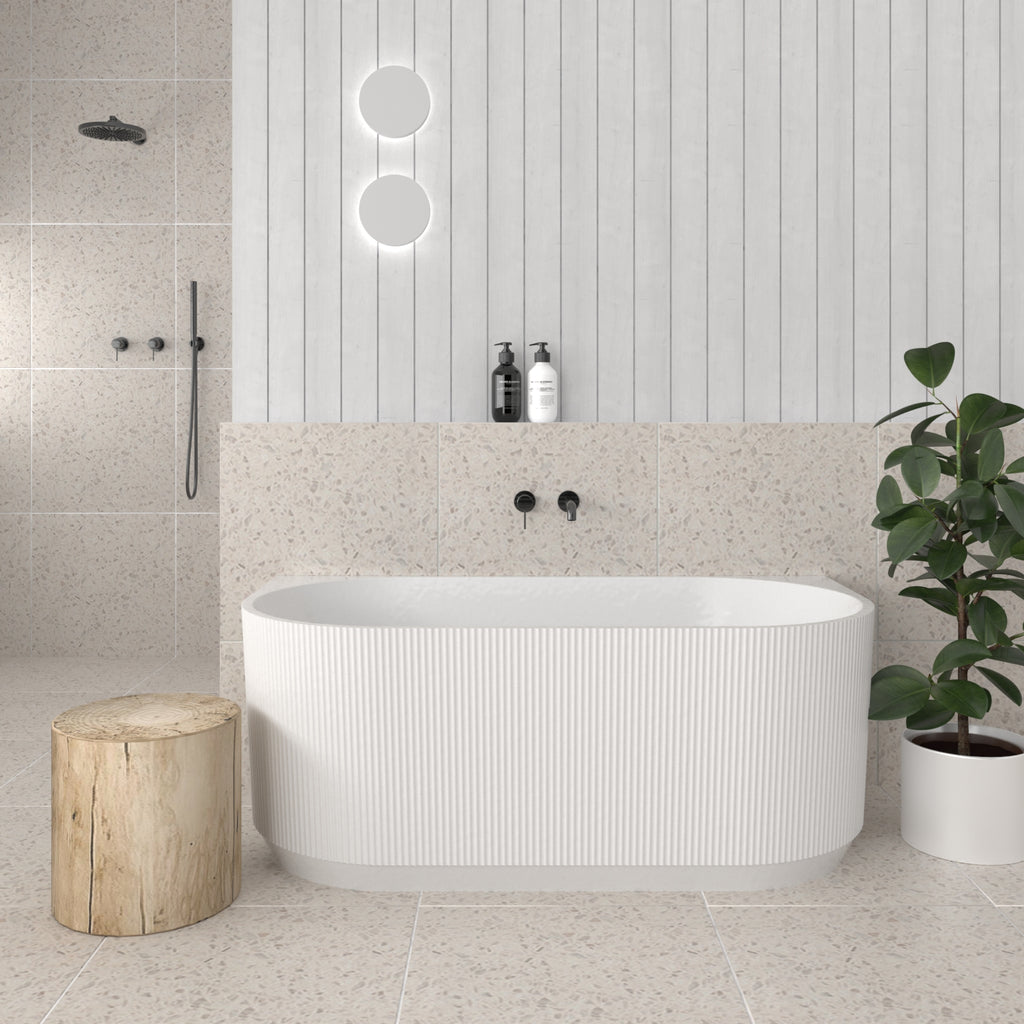 Rosely Fluted Back To Wall Bathtub Matte White