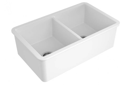 Turner Hastings Cuisine 85 x 46 Double Inset Undermount Fine Fireclay Sink Gloss White