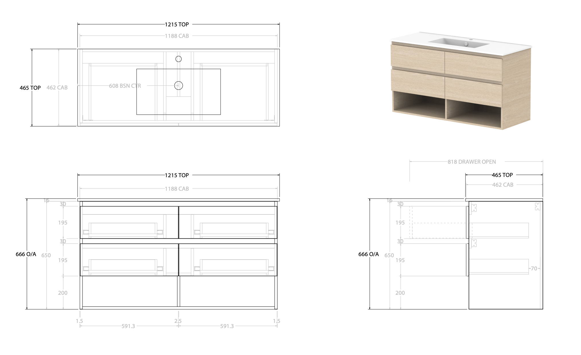 ADP Glacier Full Depth Shelf Wall Hung Vanity - Lite – Wellsons