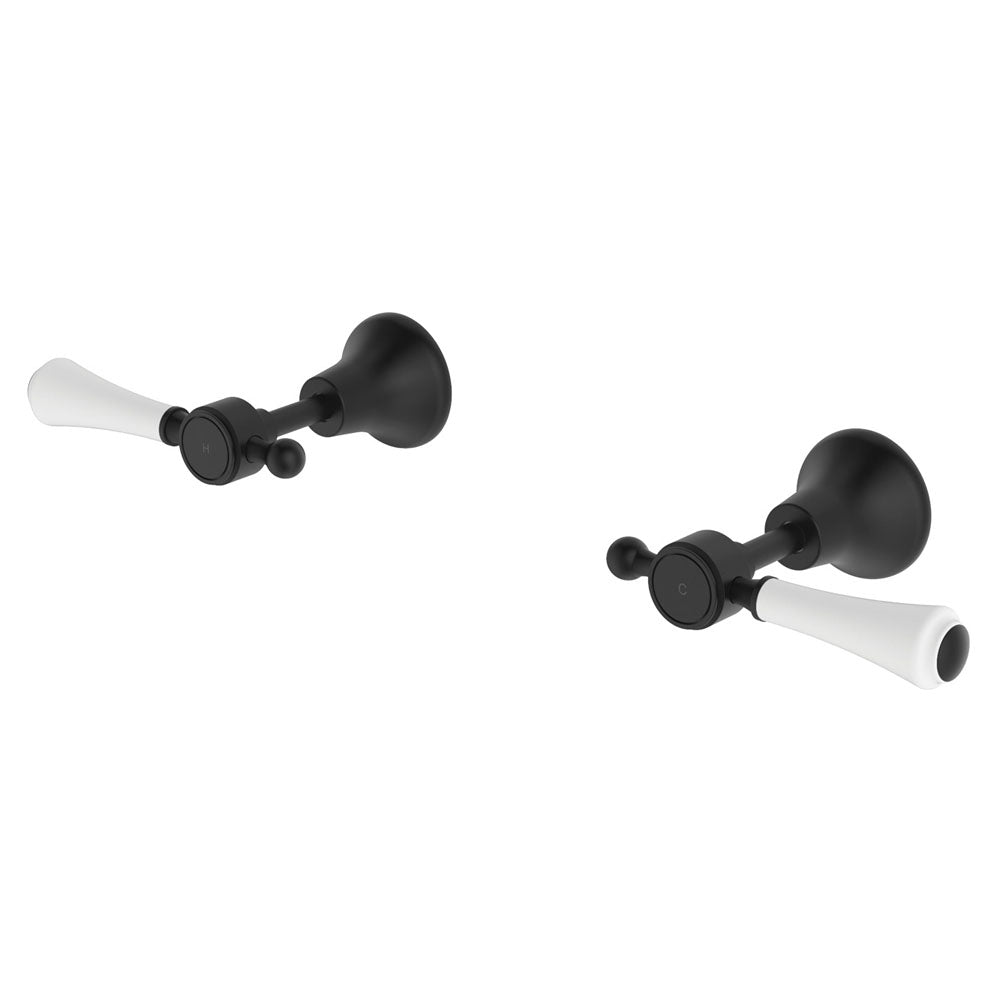 Fienza Lillian Wall Top Assemblies - Matte Black with Ceramic White Handles