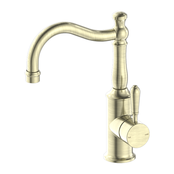 Nero York Basin Mixer Hook Spout - Aged Brass