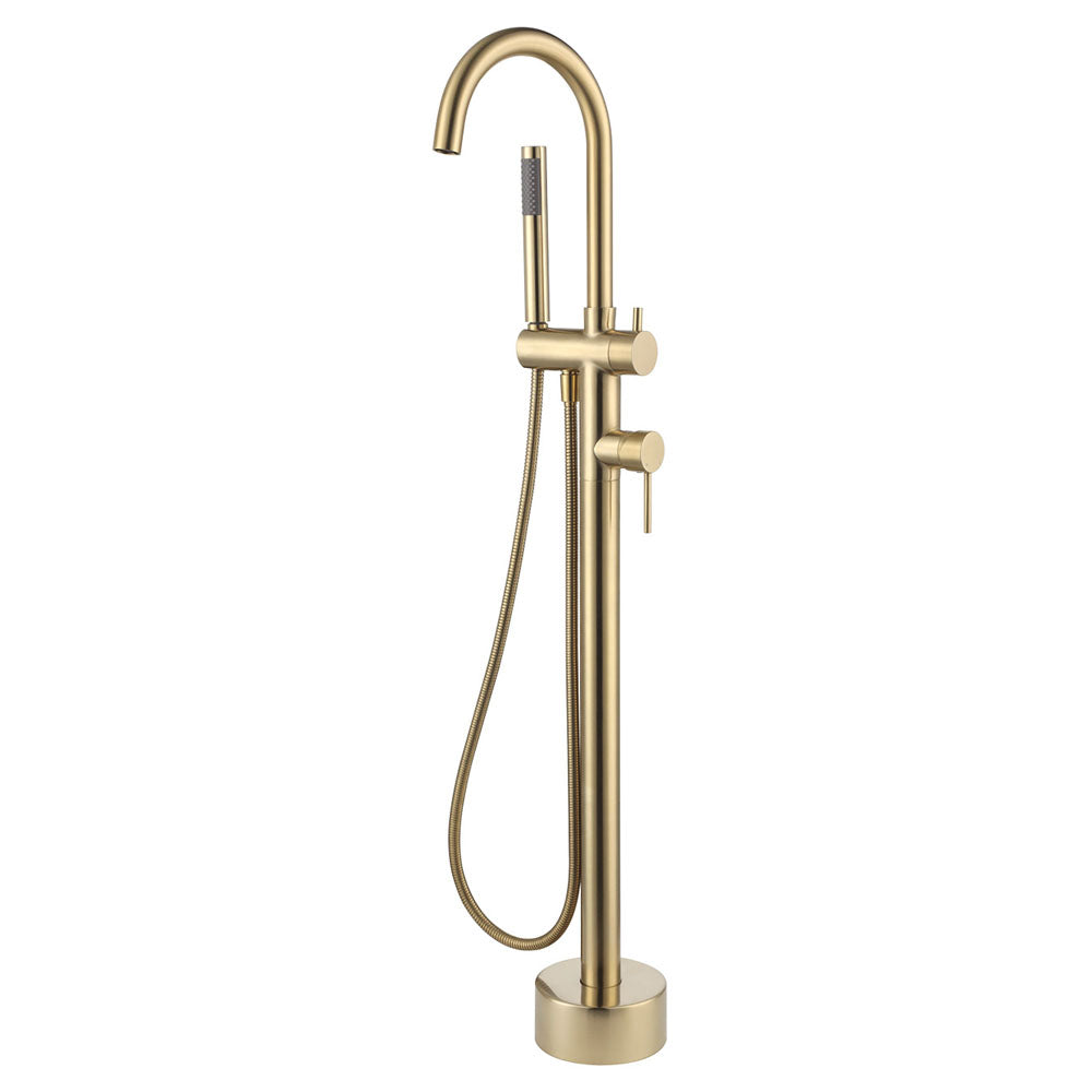 Fienza Kaya Floor Mounted Bath Mixer With Hand Shower - Urban Brass