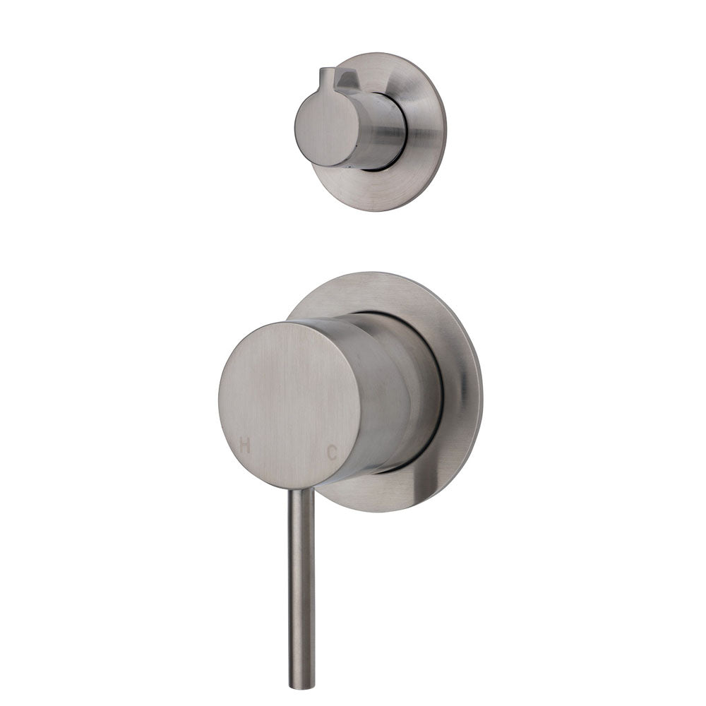 Fienza Kaya Small Round Plate Wall Diverter Mixer - Brushed Nickel