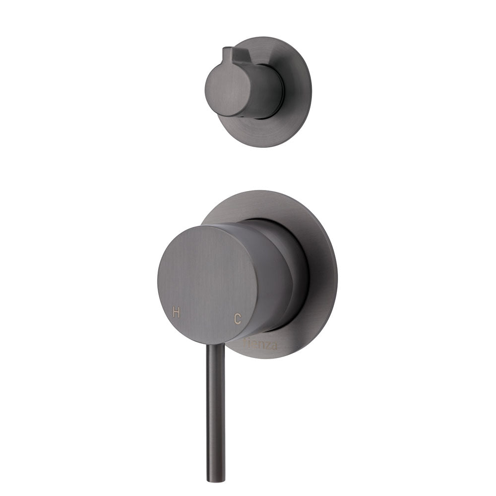 Fienza Kaya Small Round Plate Wall Diverter Mixer - Gunmetal Grey