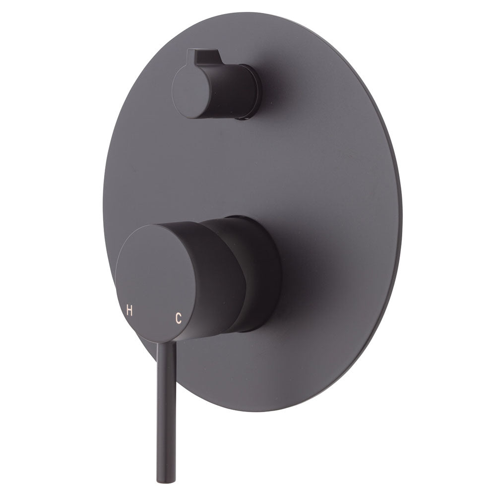 Fienza Kaya Large Round Plate Wall Diverter Mixer - Matte Black