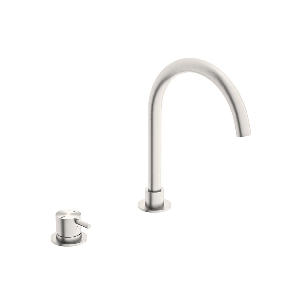 Nero Mecca Hob Basin Mixer with Round Swivel Spout - Brushed Nickel - Wellsons