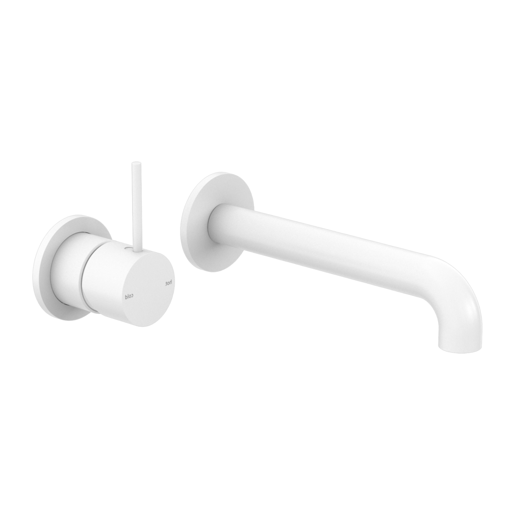 Nero Mecca Wall Mixer Set Basin / Bath (Separate Backplates) Handle Up - Matte White