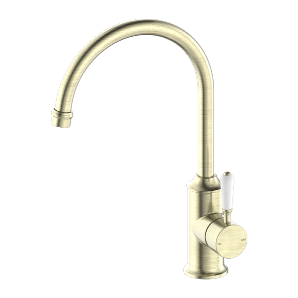 Nero York Kitchen Mixer Gooseneck Spout - Aged Brass