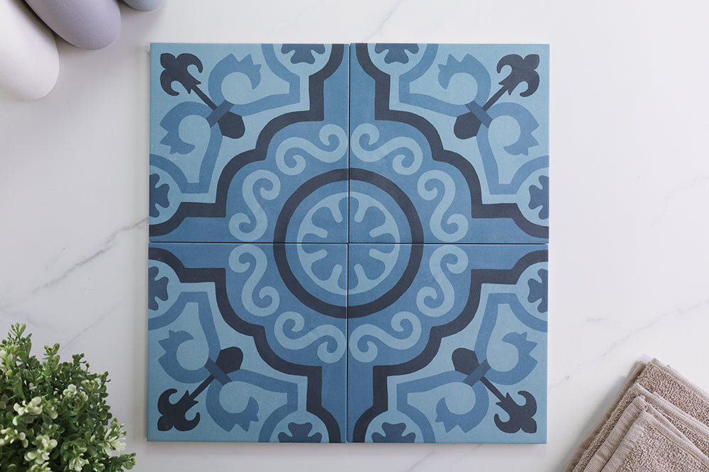 Trento Azzuro Matt Encaustic Look Tile